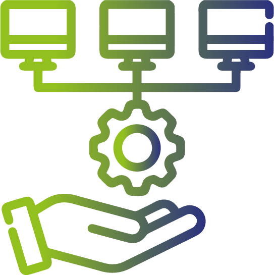 Logo d'une main et d'un réseau informatique représentant l'infrastructure informatique